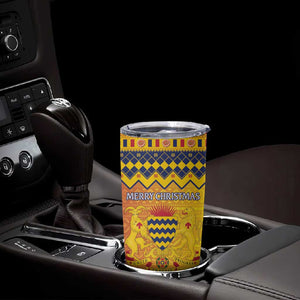 Afro Chad Christmas Tumbler Cup Coat Of Arms With African Pattern