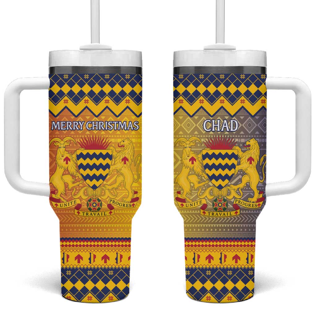 Afro Chad Christmas Tumbler With Handle Coat Of Arms With African Pattern