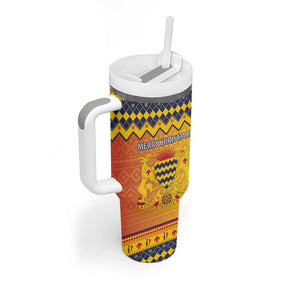 Afro Chad Christmas Tumbler With Handle Coat Of Arms With African Pattern