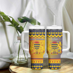 Afro Chad Christmas Tumbler With Handle Coat Of Arms With African Pattern