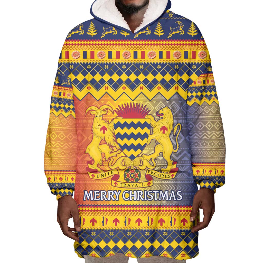 Afro Chad Christmas Wearable Blanket Hoodie Coat Of Arms With African Pattern