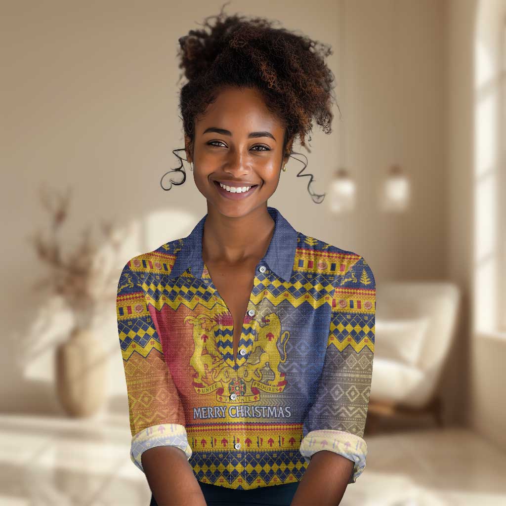 Afro Chad Christmas Women Casual Shirt Coat Of Arms With African Pattern