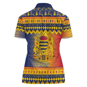 Afro Chad Christmas Women Polo Shirt Coat Of Arms With African Pattern