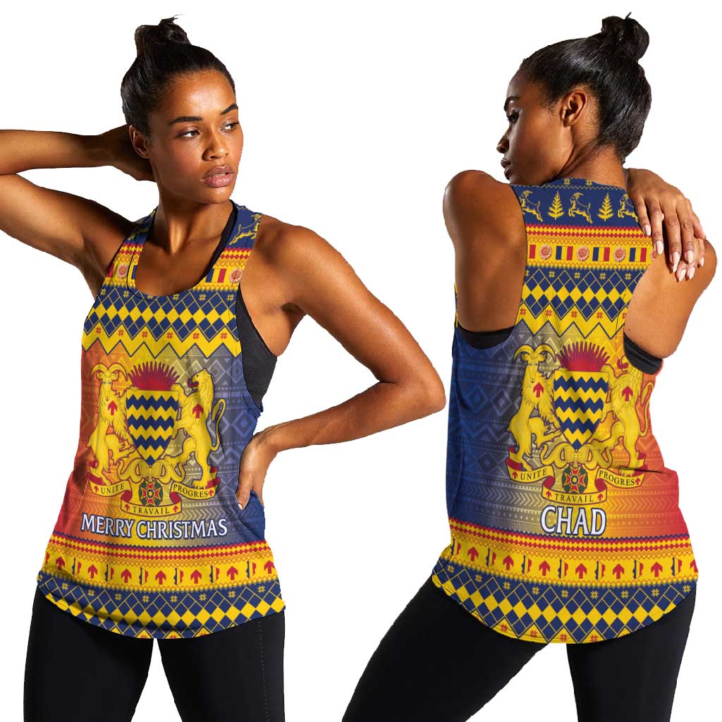 Afro Chad Christmas Women Racerback Tank Coat Of Arms With African Pattern