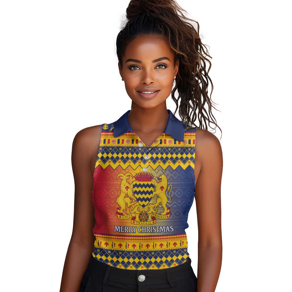 Afro Chad Christmas Women Sleeveless Polo Shirt Coat Of Arms With African Pattern