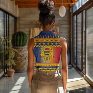 Afro Chad Christmas Women Sleeveless Polo Shirt Coat Of Arms With African Pattern