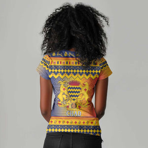 Afro Chad Christmas Women V-Neck T-Shirt Coat Of Arms With African Pattern