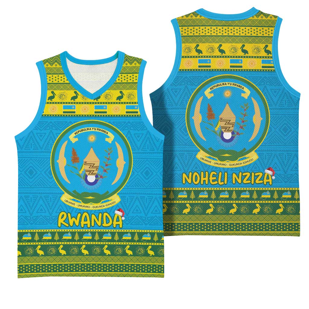Afro Rwanda Christmas Basketball Jersey Noheli Nziza Coat Of Arms - African Pattern LT15