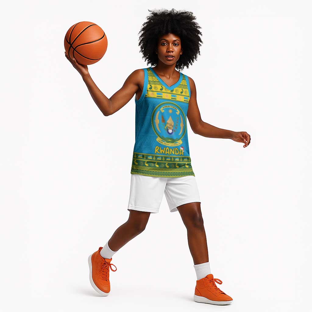 Afro Rwanda Christmas Basketball Jersey Noheli Nziza Coat Of Arms - African Pattern LT15
