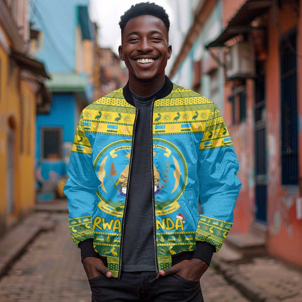 Afro Rwanda Christmas Bomber Jacket Noheli Nziza Coat Of Arms - African Pattern