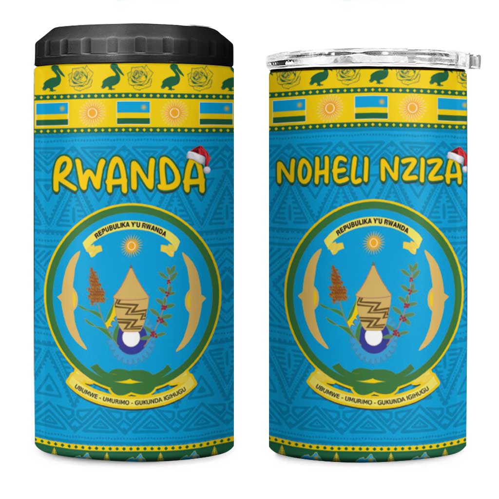 Afro Rwanda Christmas 4 in 1 Can Cooler Tumbler Noheli Nziza Coat Of Arms - African Pattern