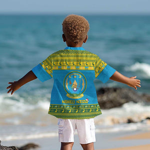 Afro Rwanda Christmas Kid Hawaiian Shirt Noheli Nziza Coat Of Arms - African Pattern