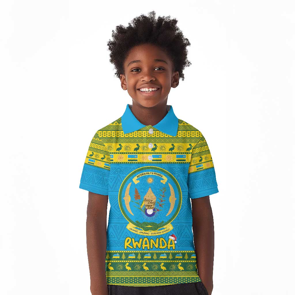 Afro Rwanda Christmas Kid Polo Shirt Noheli Nziza Coat Of Arms - African Pattern