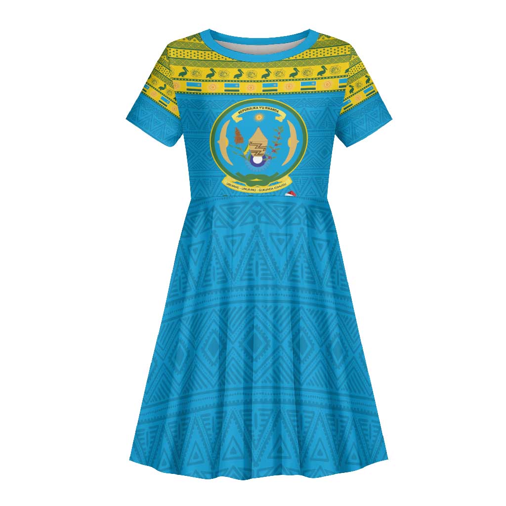 Afro Rwanda Christmas Kid Short Sleeve Dress Noheli Nziza Coat Of Arms - African Pattern