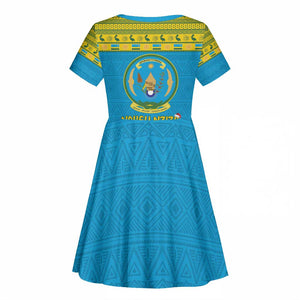 Afro Rwanda Christmas Kid Short Sleeve Dress Noheli Nziza Coat Of Arms - African Pattern