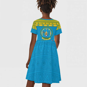 Afro Rwanda Christmas Kid Short Sleeve Dress Noheli Nziza Coat Of Arms - African Pattern