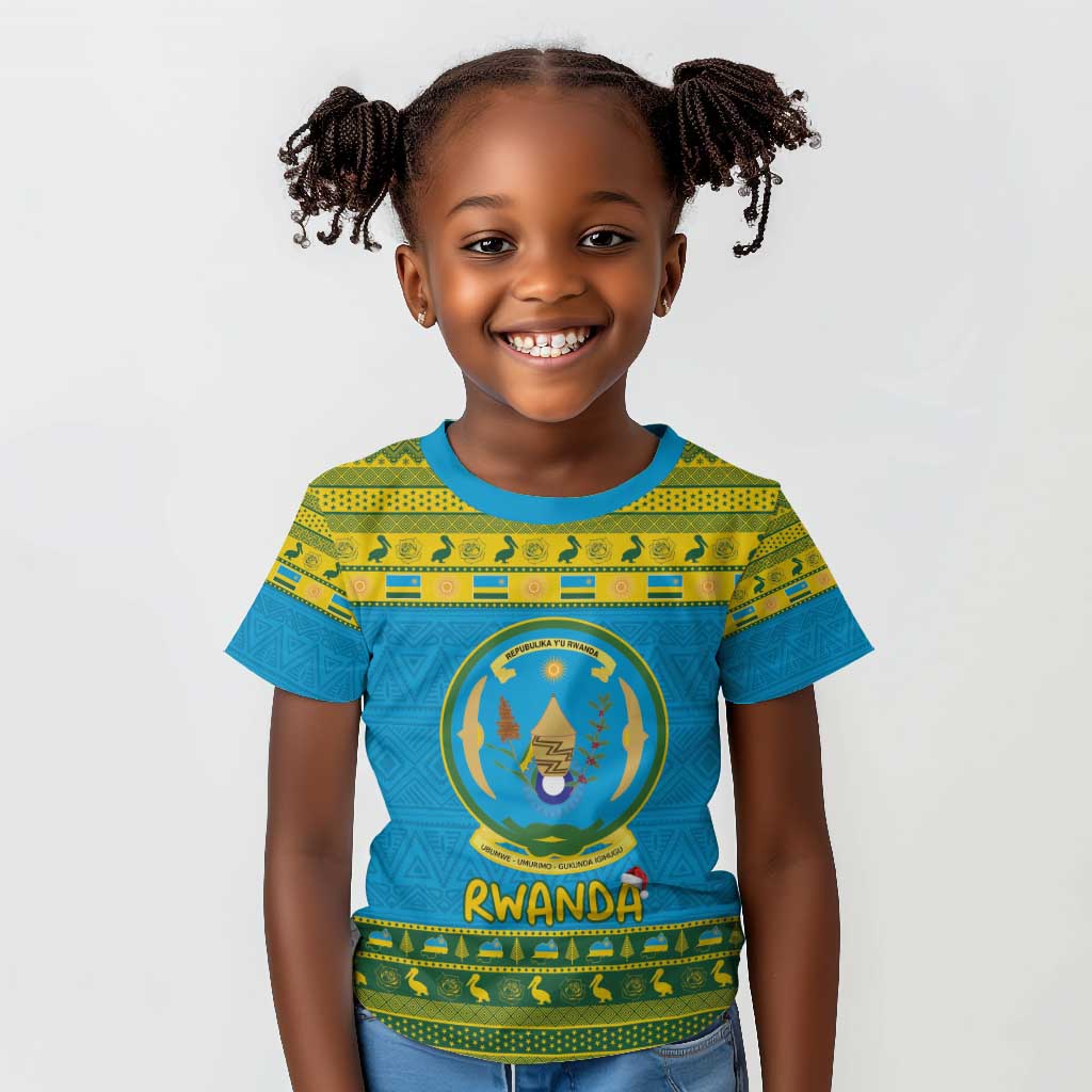 Afro Rwanda Christmas Kid T shirt Noheli Nziza Coat Of Arms - African Pattern