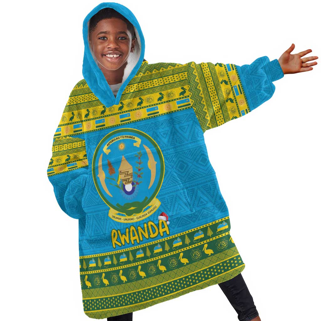 Afro Rwanda Christmas Kid Wearable Blanket Hoodie Noheli Nziza Coat Of Arms - African Pattern