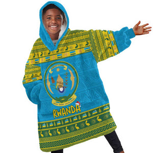 Afro Rwanda Christmas Kid Wearable Blanket Hoodie Noheli Nziza Coat Of Arms - African Pattern