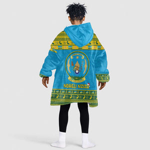 Afro Rwanda Christmas Kid Wearable Blanket Hoodie Noheli Nziza Coat Of Arms - African Pattern