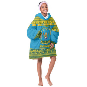 Afro Rwanda Christmas Kid Wearable Blanket Hoodie Noheli Nziza Coat Of Arms - African Pattern