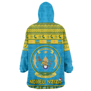 Afro Rwanda Christmas Kid Wearable Blanket Hoodie Noheli Nziza Coat Of Arms - African Pattern