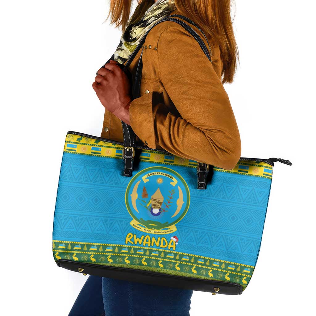 Afro Rwanda Christmas Leather Tote Bag Noheli Nziza Coat Of Arms - African Pattern