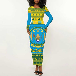 Afro Rwanda Christmas Long Sleeve Bodycon Dress Noheli Nziza Coat Of Arms - African Pattern