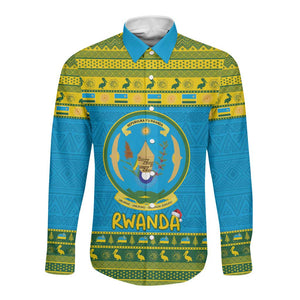 Afro Rwanda Christmas Long Sleeve Button Shirt Noheli Nziza Coat Of Arms - African Pattern