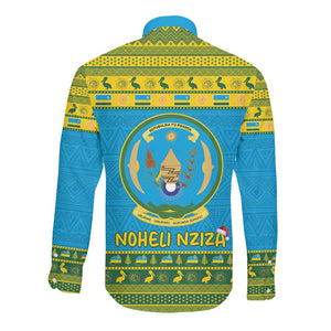 Afro Rwanda Christmas Long Sleeve Button Shirt Noheli Nziza Coat Of Arms - African Pattern