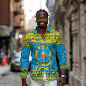 Afro Rwanda Christmas Long Sleeve Button Shirt Noheli Nziza Coat Of Arms - African Pattern