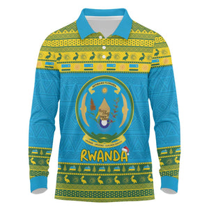 Afro Rwanda Christmas Long Sleeve Polo Shirt Noheli Nziza Coat Of Arms - African Pattern