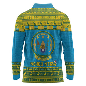 Afro Rwanda Christmas Long Sleeve Polo Shirt Noheli Nziza Coat Of Arms - African Pattern