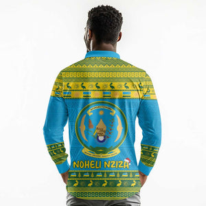 Afro Rwanda Christmas Long Sleeve Polo Shirt Noheli Nziza Coat Of Arms - African Pattern