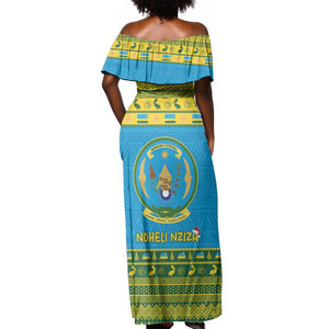 Afro Rwanda Christmas Off Shoulder Maxi Dress Noheli Nziza Coat Of Arms - African Pattern