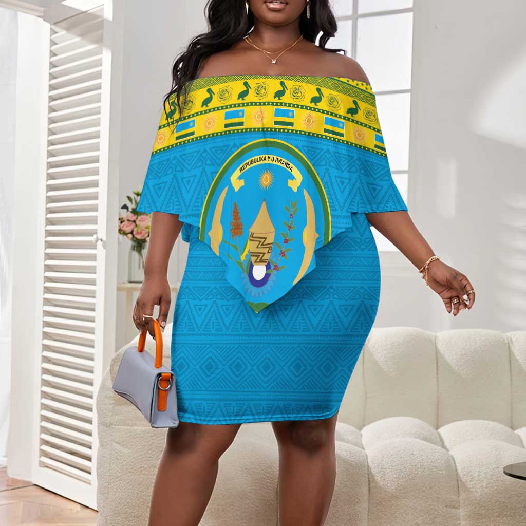 Afro Rwanda Christmas Off Shoulder Short Dress Noheli Nziza Coat Of Arms - African Pattern