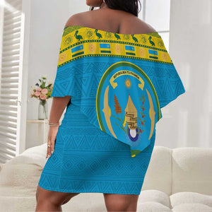 Afro Rwanda Christmas Off Shoulder Short Dress Noheli Nziza Coat Of Arms - African Pattern