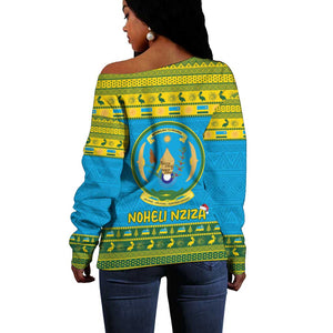 Afro Rwanda Christmas Off Shoulder Sweater Noheli Nziza Coat Of Arms - African Pattern