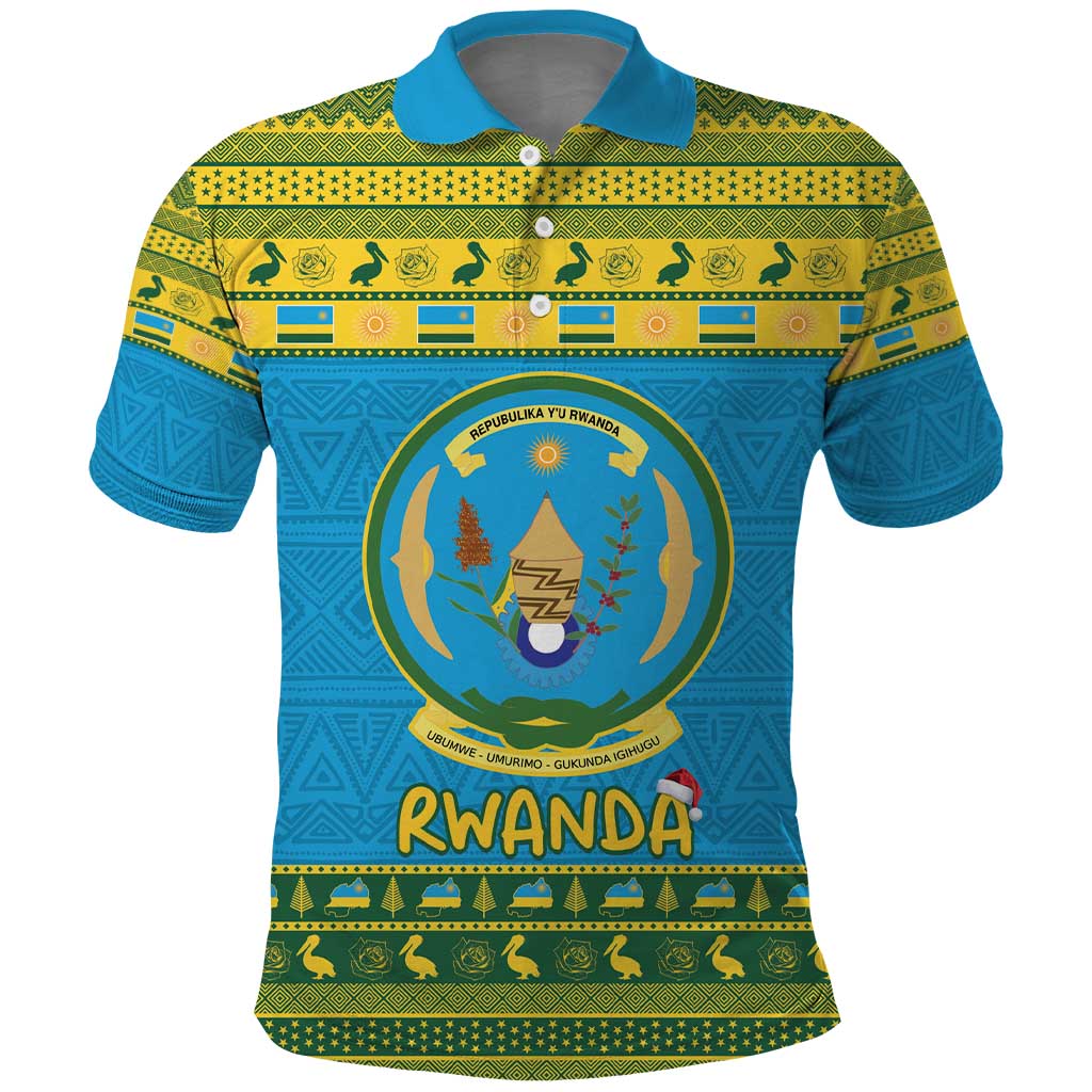 Afro Rwanda Christmas Polo Shirt Noheli Nziza Coat Of Arms - African Pattern