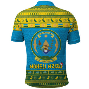 Afro Rwanda Christmas Polo Shirt Noheli Nziza Coat Of Arms - African Pattern