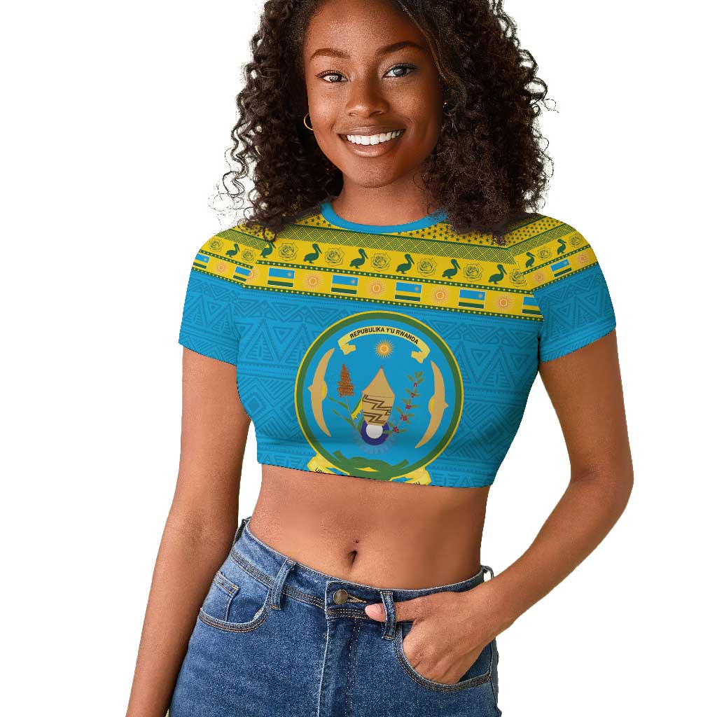 Afro Rwanda Christmas Raglan Cropped T shirt Noheli Nziza Coat Of Arms - African Pattern