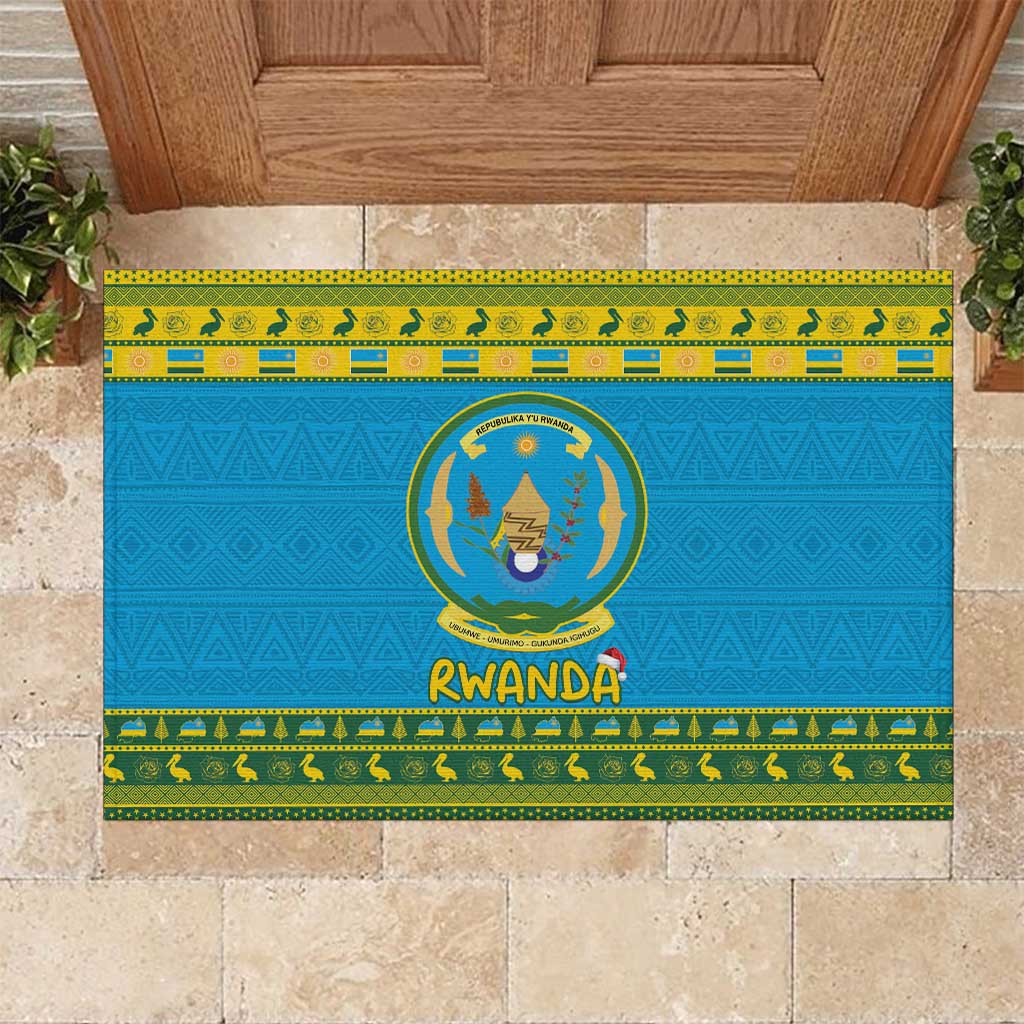 Afro Rwanda Christmas Rubber Doormat Noheli Nziza Coat Of Arms - African Pattern