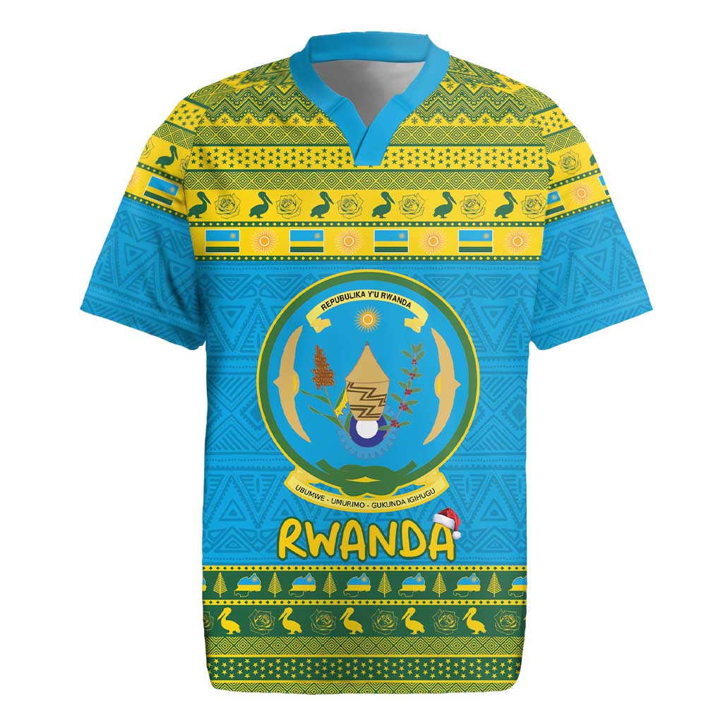 Afro Rwanda Christmas Rugby Jersey Noheli Nziza Coat Of Arms - African Pattern