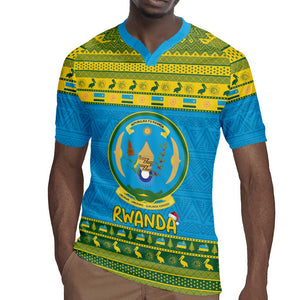 Afro Rwanda Christmas Rugby Jersey Noheli Nziza Coat Of Arms - African Pattern