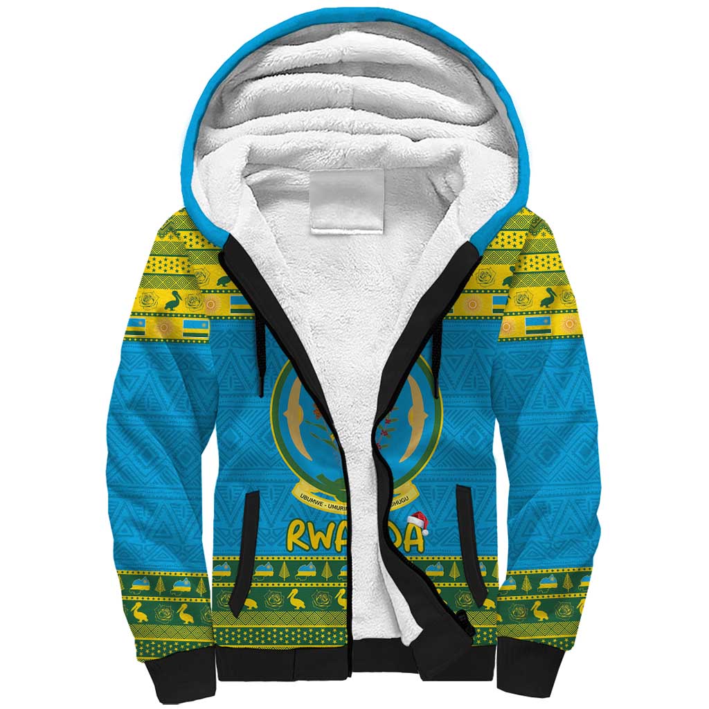 Afro Rwanda Christmas Sherpa Hoodie Noheli Nziza Coat Of Arms - African Pattern