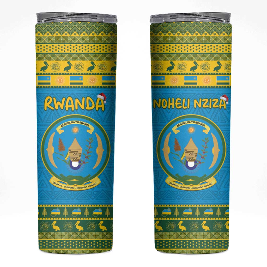 Afro Rwanda Christmas Skinny Tumbler Noheli Nziza Coat Of Arms - African Pattern