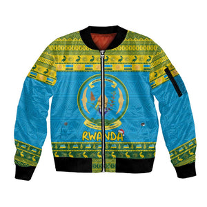 Afro Rwanda Christmas Sleeve Zip Bomber Jacket Noheli Nziza Coat Of Arms - African Pattern