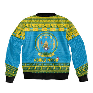 Afro Rwanda Christmas Sleeve Zip Bomber Jacket Noheli Nziza Coat Of Arms - African Pattern