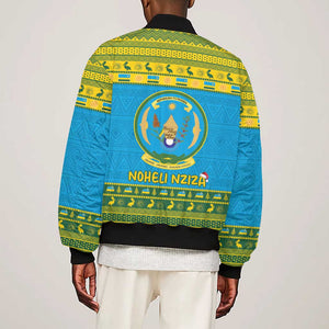 Afro Rwanda Christmas Sleeve Zip Bomber Jacket Noheli Nziza Coat Of Arms - African Pattern