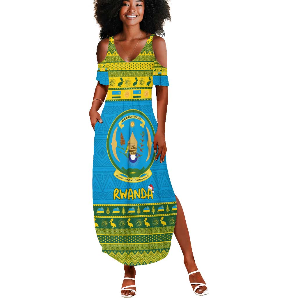 Afro Rwanda Christmas Summer Maxi Dress Noheli Nziza Coat Of Arms - African Pattern